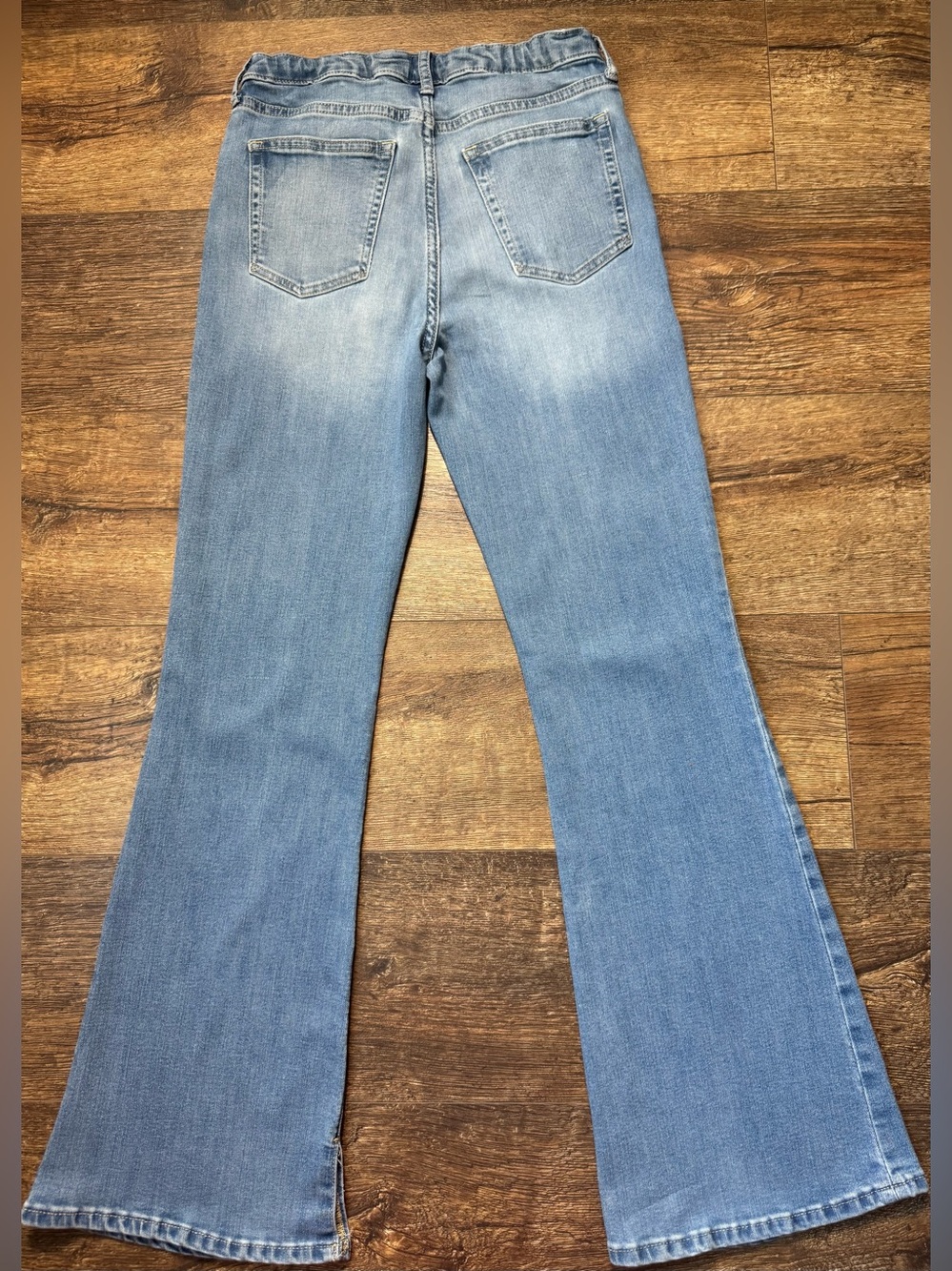 Gap Kids Girls 70s Flare Jeans Size 18 Light Wash Boho Retro Denim With Slit Hem - Picture 3 of 5
